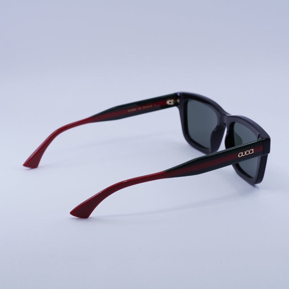 Gucci GG1869S 001 Sunglasses Shiny Black/Green/Red Square Frame, Grey Lenses - Picture 8 of 9